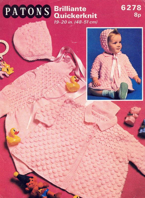 Vintage Patons Knitting Pattern 6278: Baby Coat, Dress & Bonnet