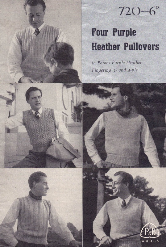 Vintage Patons Knitting Pattern 720: Four Mens Pullovers