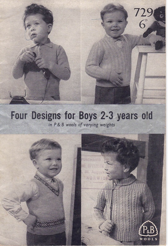 Vintage Patons Knitting Pattern 729: Boy's Sweaters - 4 Styles for Age 2-3 Years