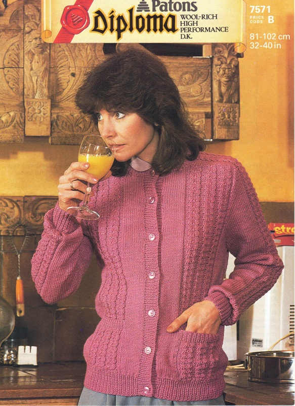 Vintage Patons Knitting Pattern 7571: Lady's Button-Through Cardigan