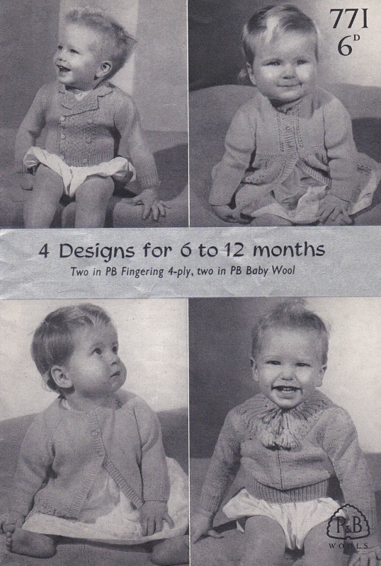 Vintage Patons Knitting Pattern 771: Four Designs for Babies Age 6 -12 Months