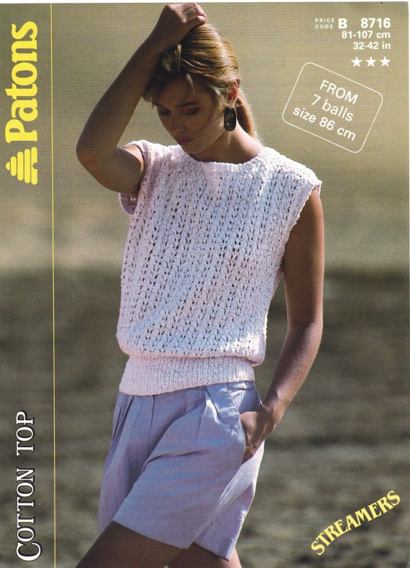 Vintage Patons Knitting Pattern 8716: Lacy Sleeveless Top
