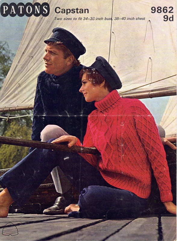 Vintage Patons Knitting Pattern 9862: His & Hers Polo Neck Aran Sweaters