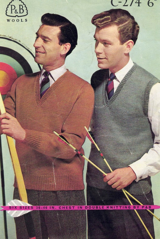 Vintage Patons Knitting Pattern C274: Man's V-Neck Sweaters