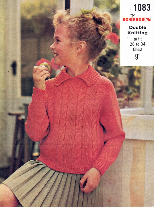 Vintage Robin Knitting Pattern 1083 - Childs Sweater with Cable Front
