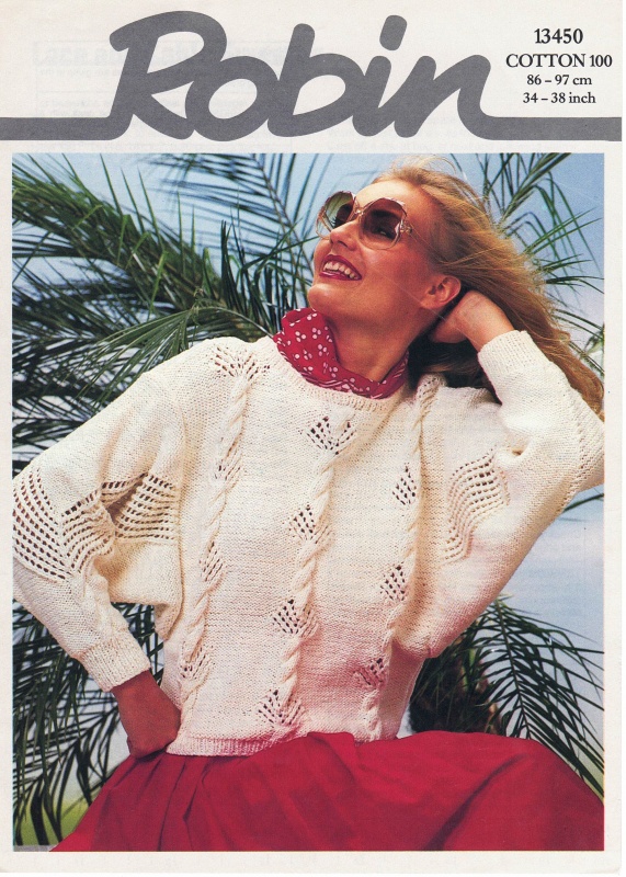 Vintage Robin Knitting Pattern 13450 - Ladies Lace & Cable Sweater
