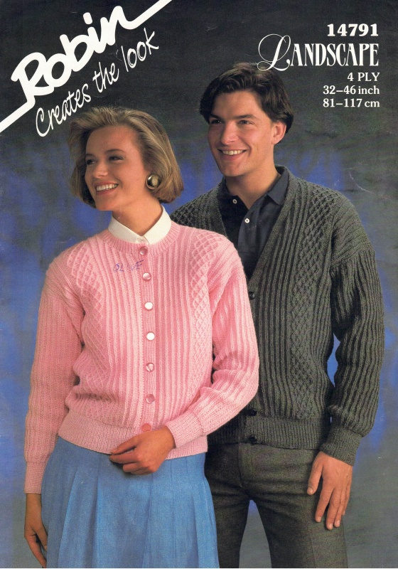 Vintage Robin Knitting Pattern 14791: His & Hers Cardigans