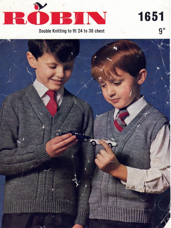 Vintage Robin Knitting Pattern 1651 - Childs Slipover & Pullover