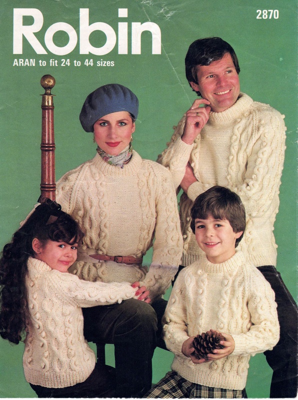 Vintage Robin Knitting Pattern 2870 - Family Aran Sweaters