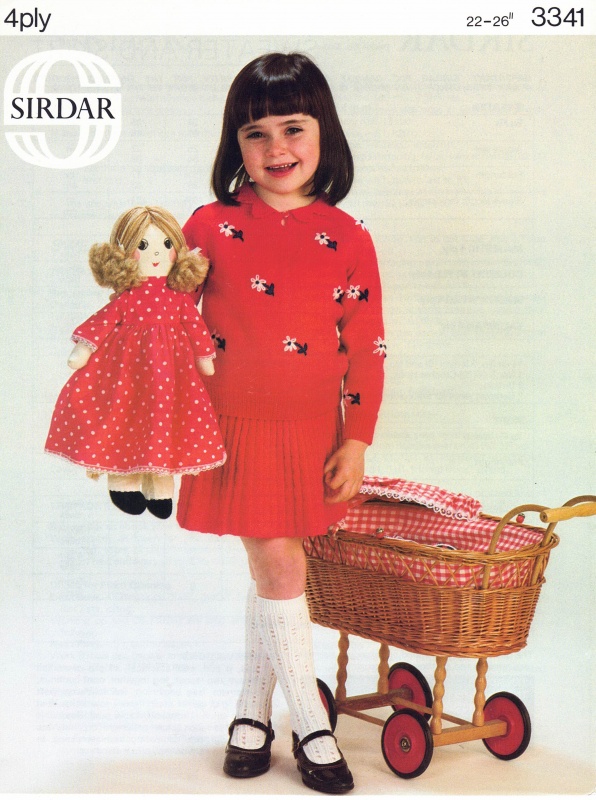 Vintage Sirdar Knitting Pattern No 3341: Girls Sweater & Skirt