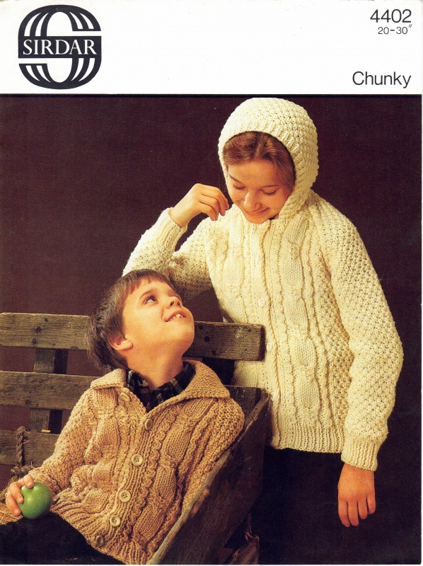 Vintage Sirdar Knitting Pattern No 4402: Childs Jacket with Collar or Hood