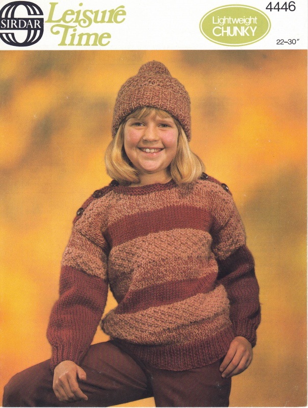 Vintage Sirdar Knitting Pattern No 4446: Childs Sweater & Cap