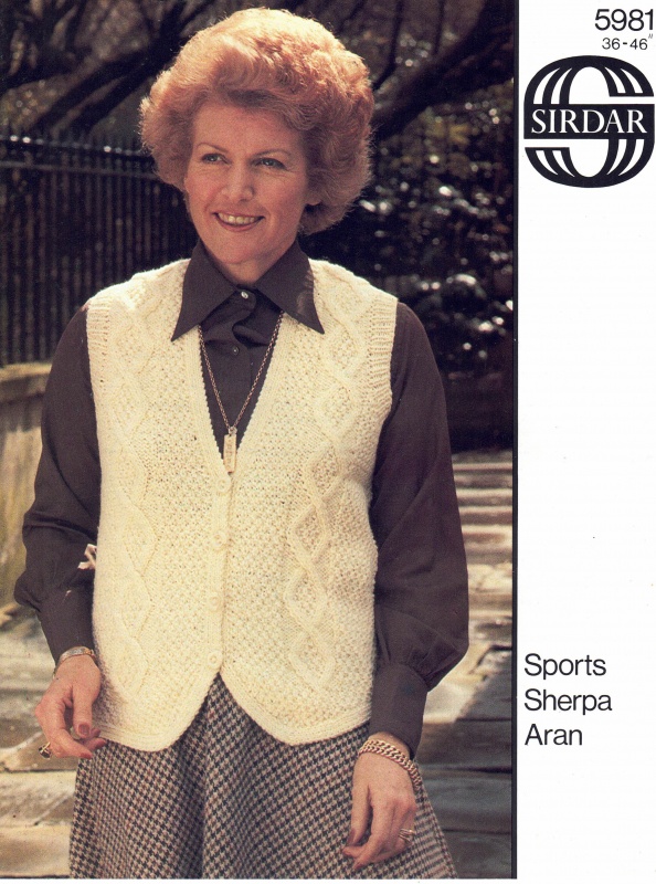 Vintage Sirdar Knitting Pattern No 5981: Lady's Aran Waistcoat