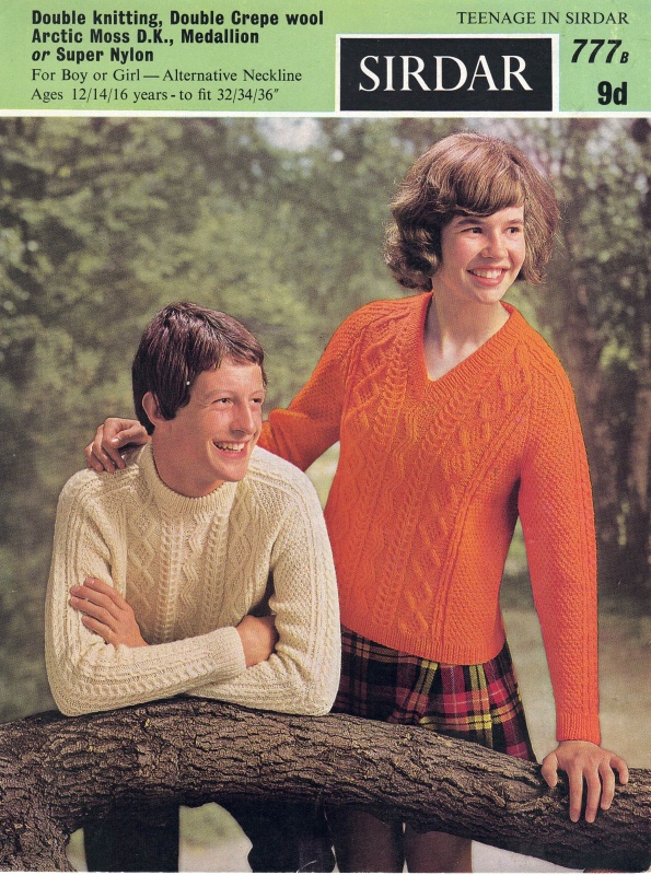 Vintage Sirdar Knitting Pattern No 777B: Boys & Girls Aran Sweaters - Ages 12-16