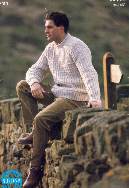 Vintage Sirdar Knitting Pattern No 8652: Man's Aran Sweater
