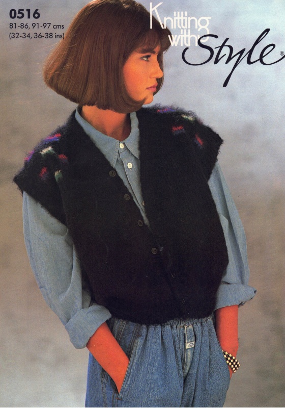 Vintage Style Knitting Pattern 0516: Lady's V-Neck Patterned Sleeveless Cardigan
