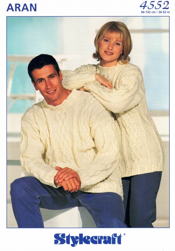 Vintage Stylecraft Knitting Pattern 4552: His & Hers Aran Sweaters