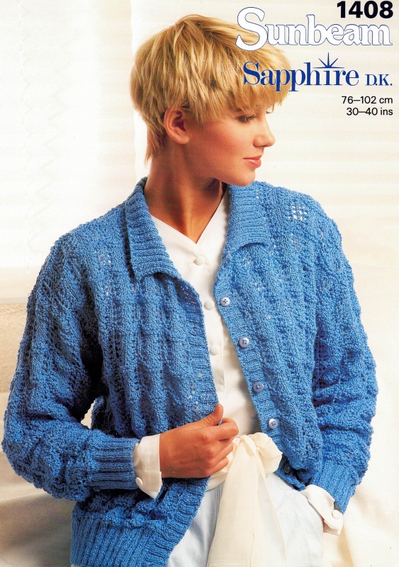 Vintage Sunbeam Knitting Pattern 1408 - Lady's Lacy Cardigan with Collar