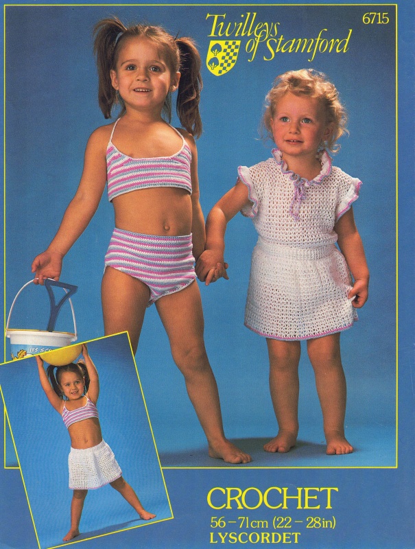 Vintage Twilleys Crochet Pattern No 6715: Childs Bikini, Skirt & Top