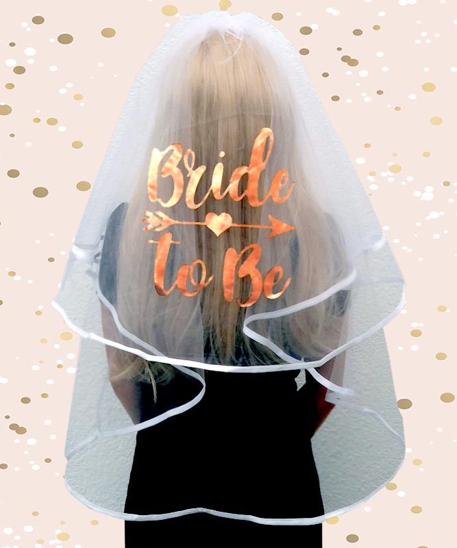 Luxury 'Bride to Be' Rose Gold Printed Veil