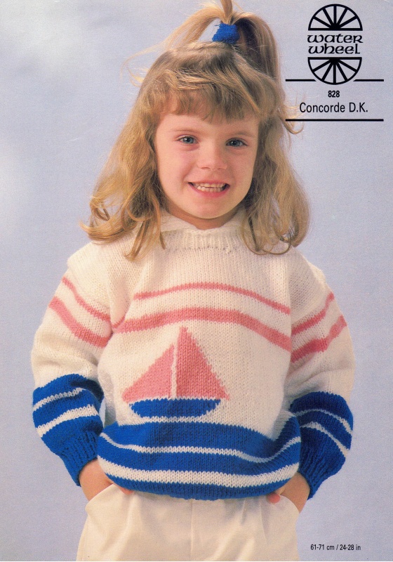 Vintage Water Wheel Knitting Pattern No 828: Child's Boat Sweater