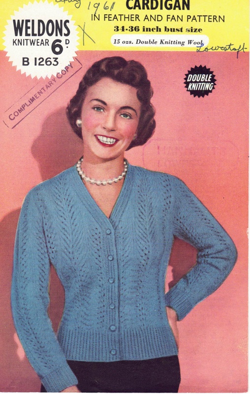 Vintage Weldons Knitting Pattern No B1263: Ladies Feather & Fan Cardigan