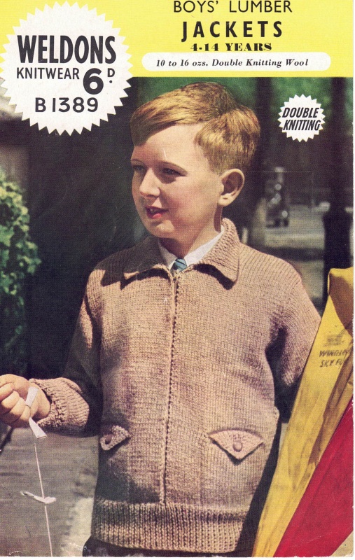 Vintage Weldons Knitting Pattern No B1389: Boys Lumber Jacket - 4 to 14 Years