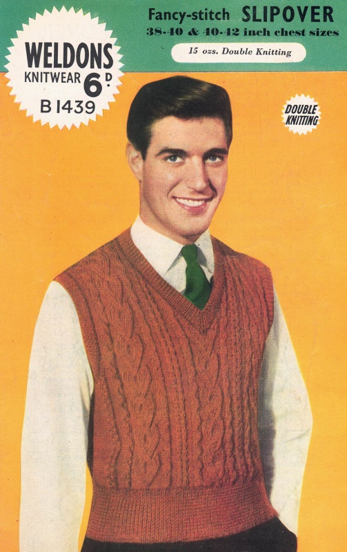 Vintage Weldons Knitting Pattern No B1439: Man's Fancy Stitch Slipover