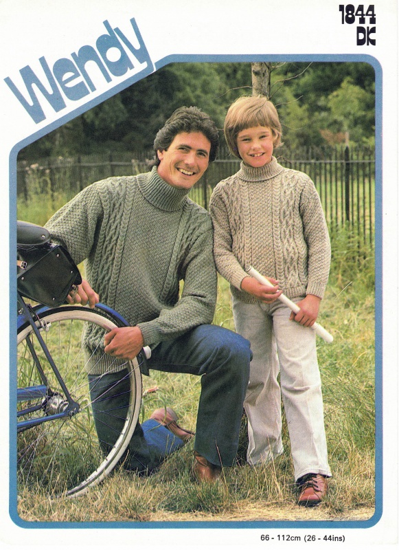 Vintage Wendy Knitting Pattern 1844: Father & Son Cable Sweaters