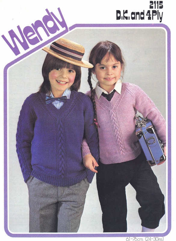 Vintage Wendy Knitting Pattern 2115: Child's V-Neck Cable Sweater