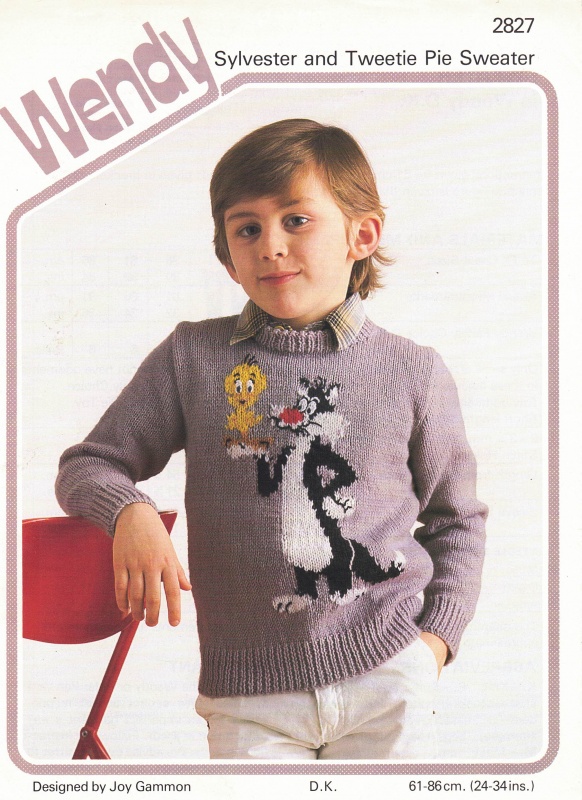 Vintage Wendy Knitting Pattern 2827: Sylvester & Tweetie Pie Sweater