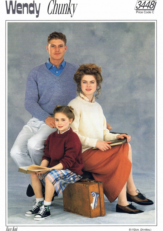 Vintage Wendy Knitting Pattern 3448: Family Round & V-Neck Sweaters