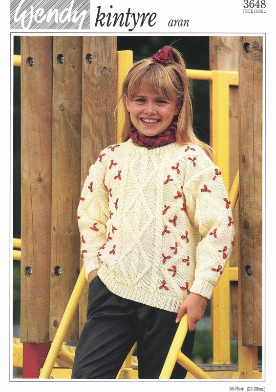Vintage Wendy Knitting Pattern 3648: Girl's Aran Sweater