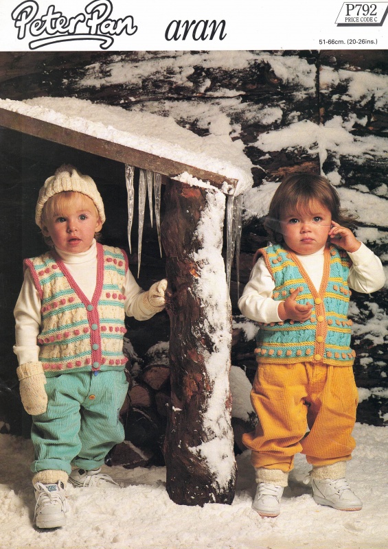 Vintage Wendy Knitting Pattern P792: Child's Waistcoat, Hat & Mitts