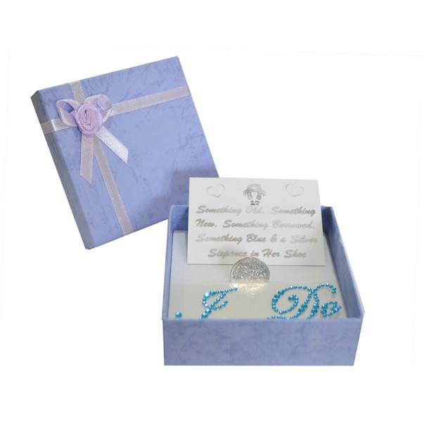 Brides Lucky Sixpence & Blue 'I Do' Crystal Shoe Stickers in Gift Box