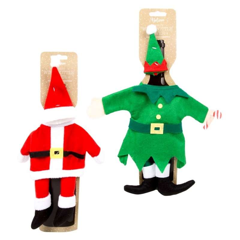Christmas Novelty Wine Bottle Covers: Santa & Elf