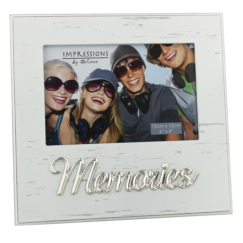 Juliana White Antique Frame Metal Words 6'' x 4'' Memories