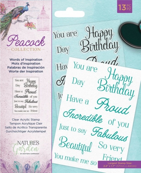 Peacock Collection Clear Acrylic Stamp - Words of Inspiration