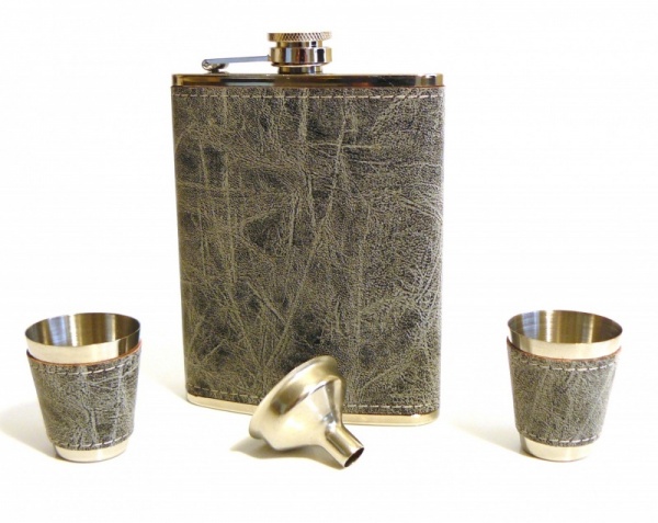 Hip Flask 8oz in Grey PU Leather